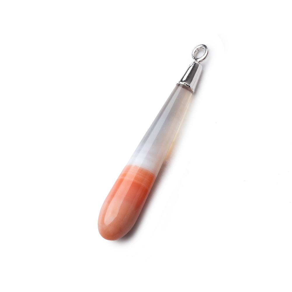 Silver Leafed Salmon Orange Banded Agate tear drop Pendant 1 focal bead 35x6mm (ONLINE ORDER ONLY)