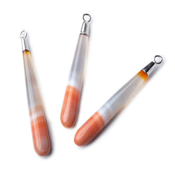 Silver Leafed Salmon Orange Banded Agate tear drop Pendant 1 focal bead 40x7mm (ONLINE ORDER ONLY)