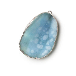 Silver Leafed Sky Blue Concave Drusy Pendant 1 focal bead 38x27x14mm  A Grade (ONLINE ORDER ONLY)