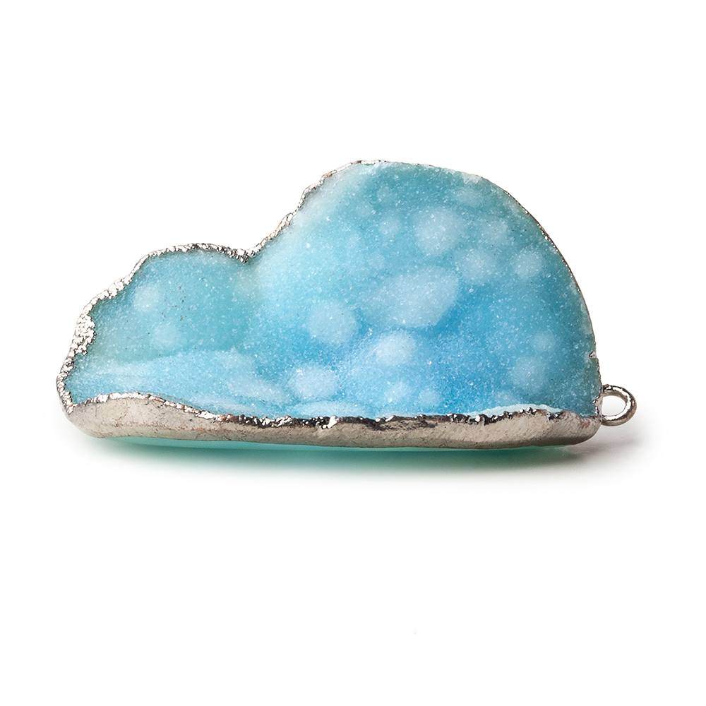 Silver Leafed Sky Blue Concave Drusy Pendant 1 focal bead 38x27x14mm  A Grade (ONLINE ORDER ONLY)
