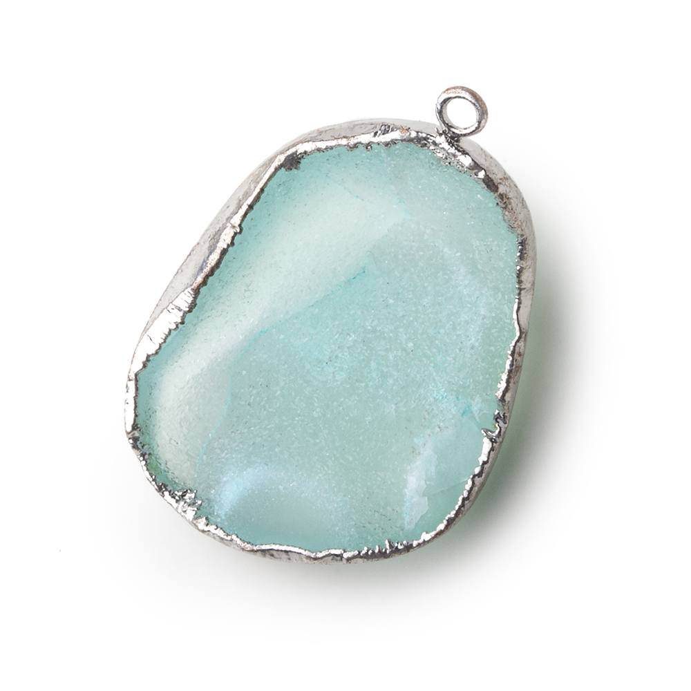Silver Leafed Turquoise Blue Concave Drusy Pendant 1 focal bead 31x24x14mm  A Grade (ONLINE ORDER ONLY)