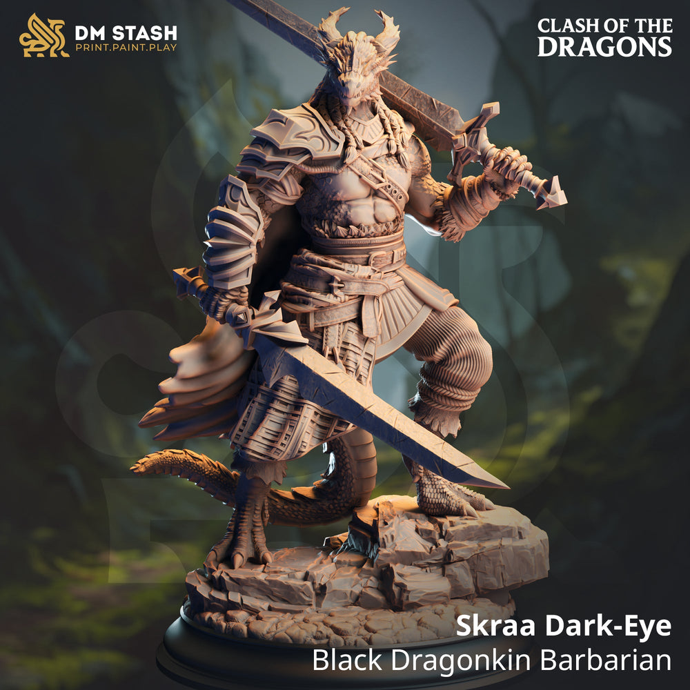 Skraa Dark-Eye, Black Dragonkin Barbarian (Male Dragonborn Barbarian) (Online Order Only)