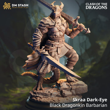 Skraa Dark-Eye, Black Dragonkin Barbarian (Male Dragonborn Barbarian) (Online Order Only)