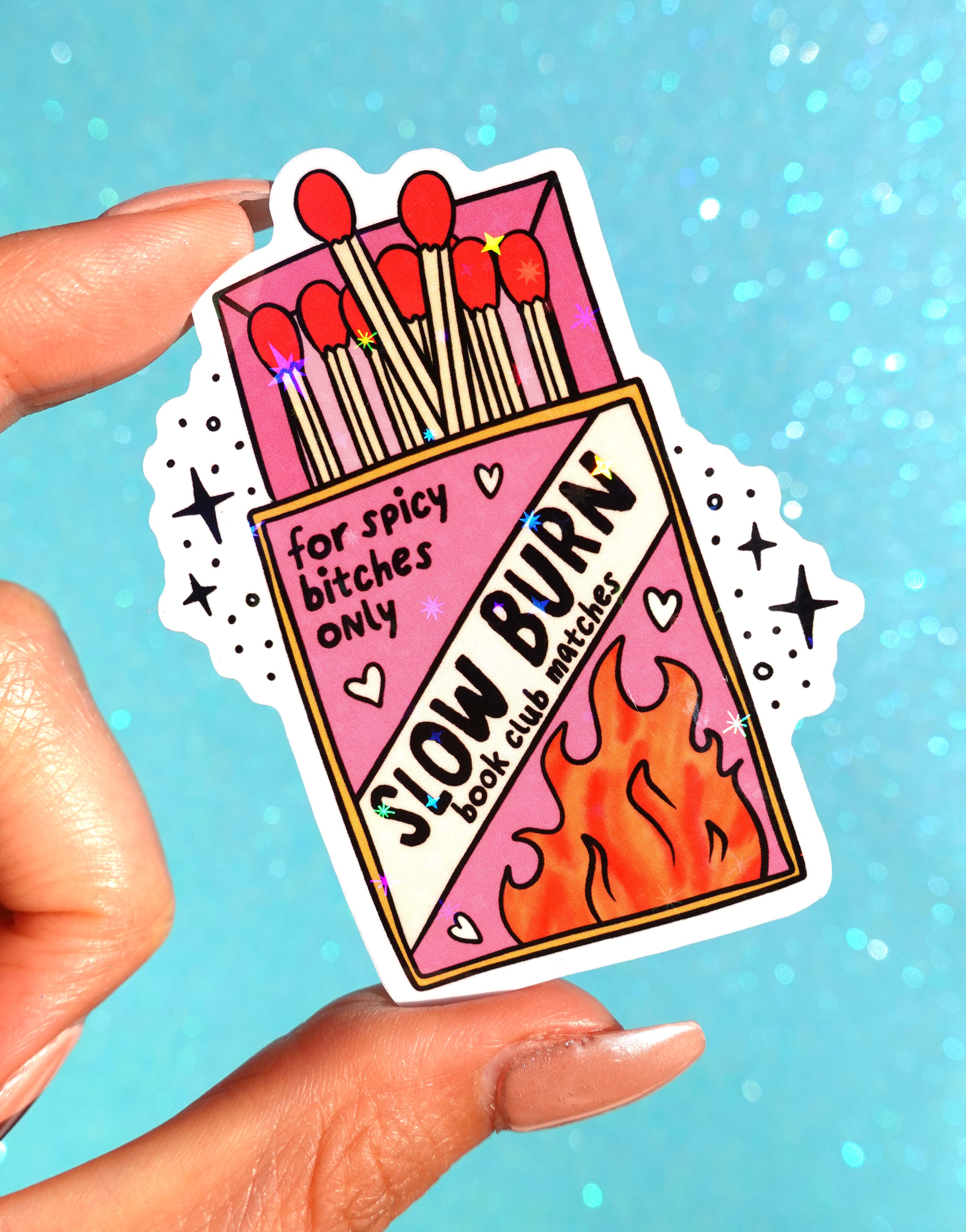 Slow Burn Book Club Sticker – Funny Spicy Romance Glitter Vinyl Sticker (ONLINE ORDER ONLY)