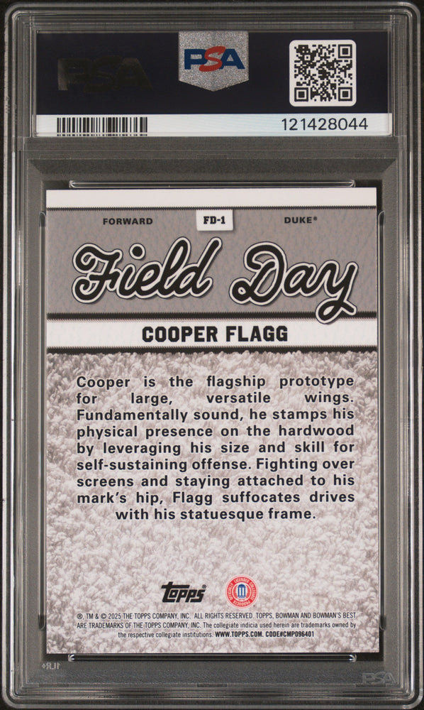 Graded 2024 Topps Bowman U Best Cooper Flagg #FD1 Field Day Rookie RC Basketball Card PSA 9 Mint (ONLINE ORDER ONLY)