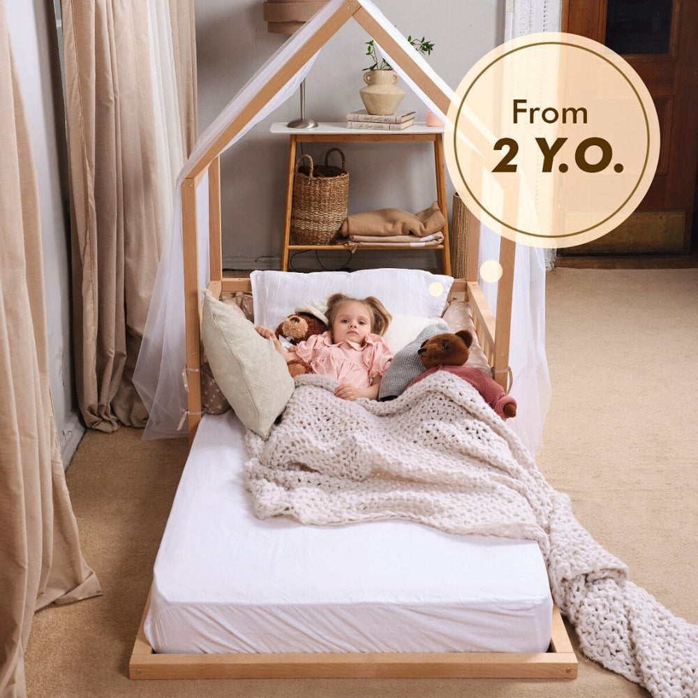 Wooden Montessori House Floor Bed with Fence and Roof for Kids (190x90 cm) (ONLINE ORDER ONLY)
