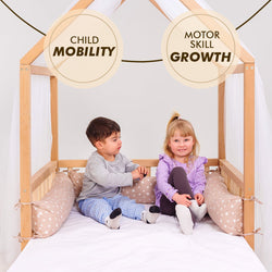 Small Wooden Montessori House Floor Bed with Fence and Roof for Kids (75x38 inch) (ONLINE ORDER ONLY)