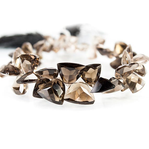 Smoky Quartz Top Drilled Faceted Trillion Beads, 7.5 inch, 7x7x7-12x12x12mm, 54 pieces pieces (ONLINE ORDER ONLY)