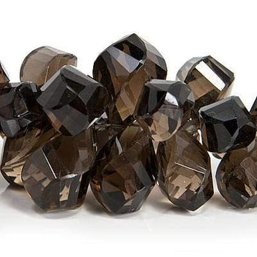 10x7-20x11mm Smoky Quartz Top Drilled Faceted Twist Beads 8 inch 80 pieces (ONLINE ORDER ONLY)