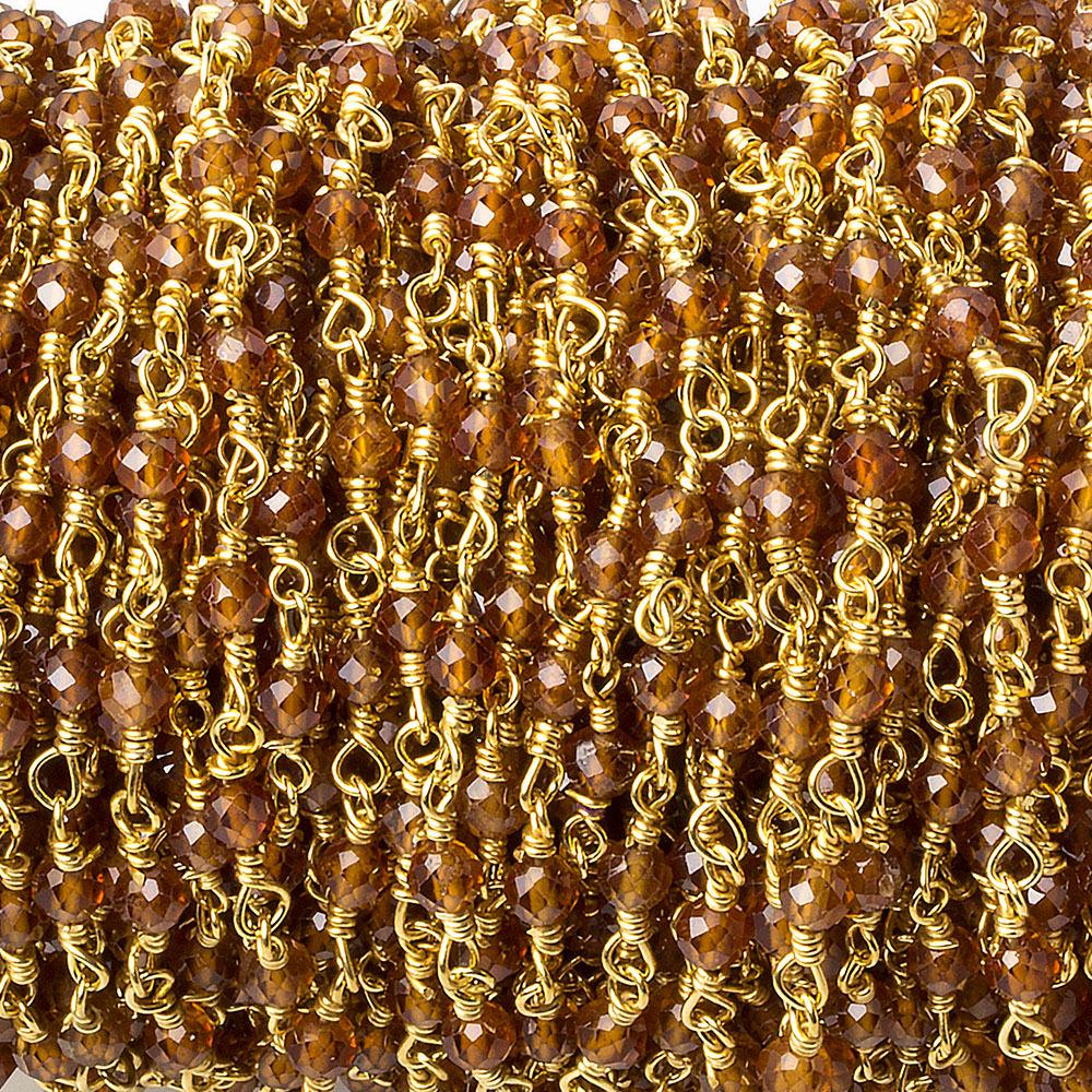 3mm Spessartite Garnet micro-faceted round Gold plated Chain (ONLINE ORDER ONLY)