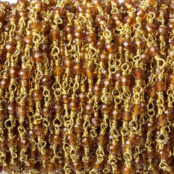 3mm Spessartite Garnet micro-faceted round Gold plated Chain (ONLINE ORDER ONLY)