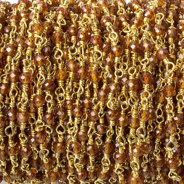 3mm Spessartite Garnet micro-faceted round Gold plated Chain (ONLINE ORDER ONLY)