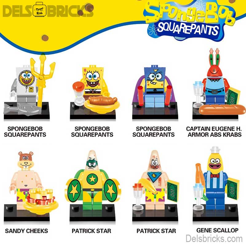 Sponge Bob Square Pants set of 8 Lego Minifigures Custom Toys (ONLINE ORDER ONLY)