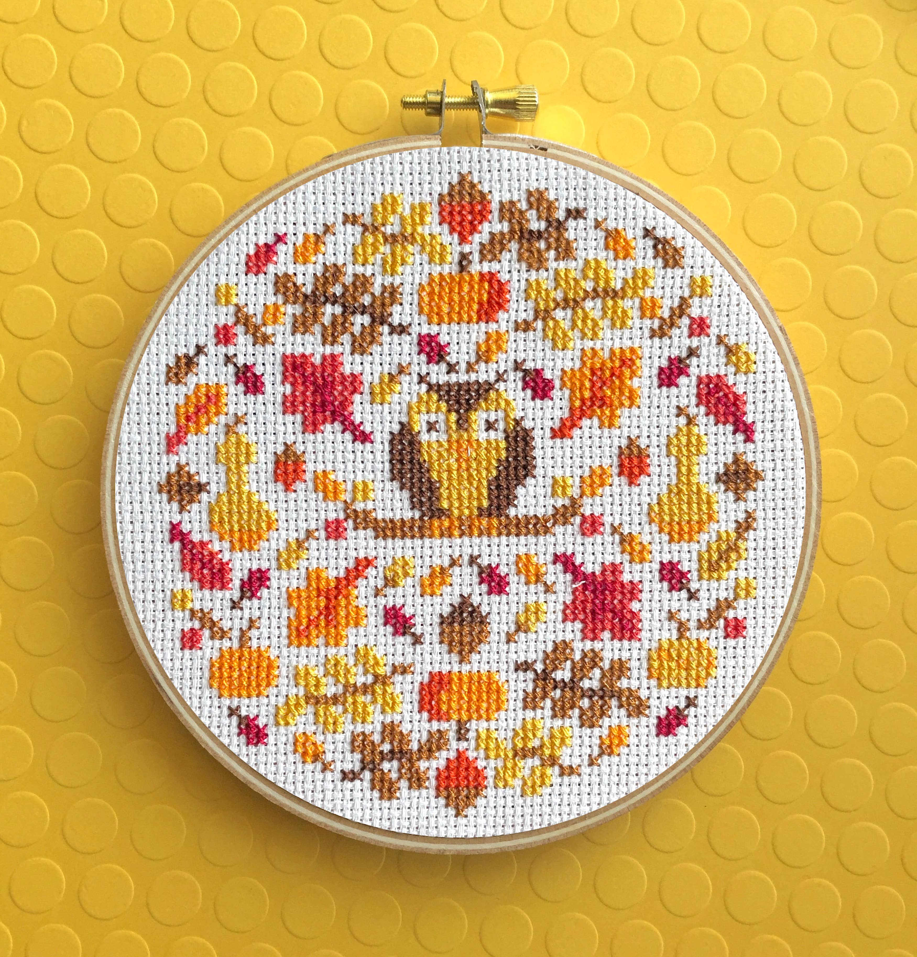 Autumn Mood Cross Stitch Kit – 5” Owl & Fall Foliage Design (ONLINE ORDER ONLY)