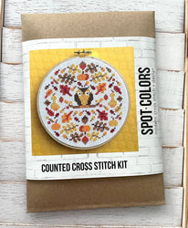 Autumn Mood Cross Stitch Kit – 5” Owl & Fall Foliage Design (ONLINE ORDER ONLY)
