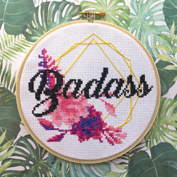 Badass Cross Stitch Kit – Sparkly Gold Thread with Floral Design (6”) (ONLINE ORDER ONLY)