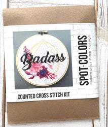 Badass Cross Stitch Kit – Sparkly Gold Thread with Floral Design (6”) (ONLINE ORDER ONLY)