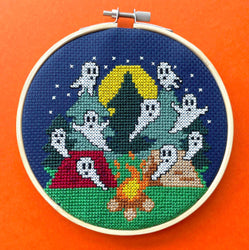 Campfire Stories Cross Stitch Kit – Spooky Campfire Ghost Scene (5”) (ONLINE ORDER ONLY)