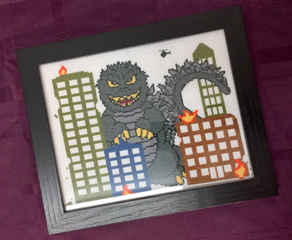 Monster Mayhem Cross Stitch Kit – Giant Monster City Design (8"x10") (ONLINE ORDER ONLY)