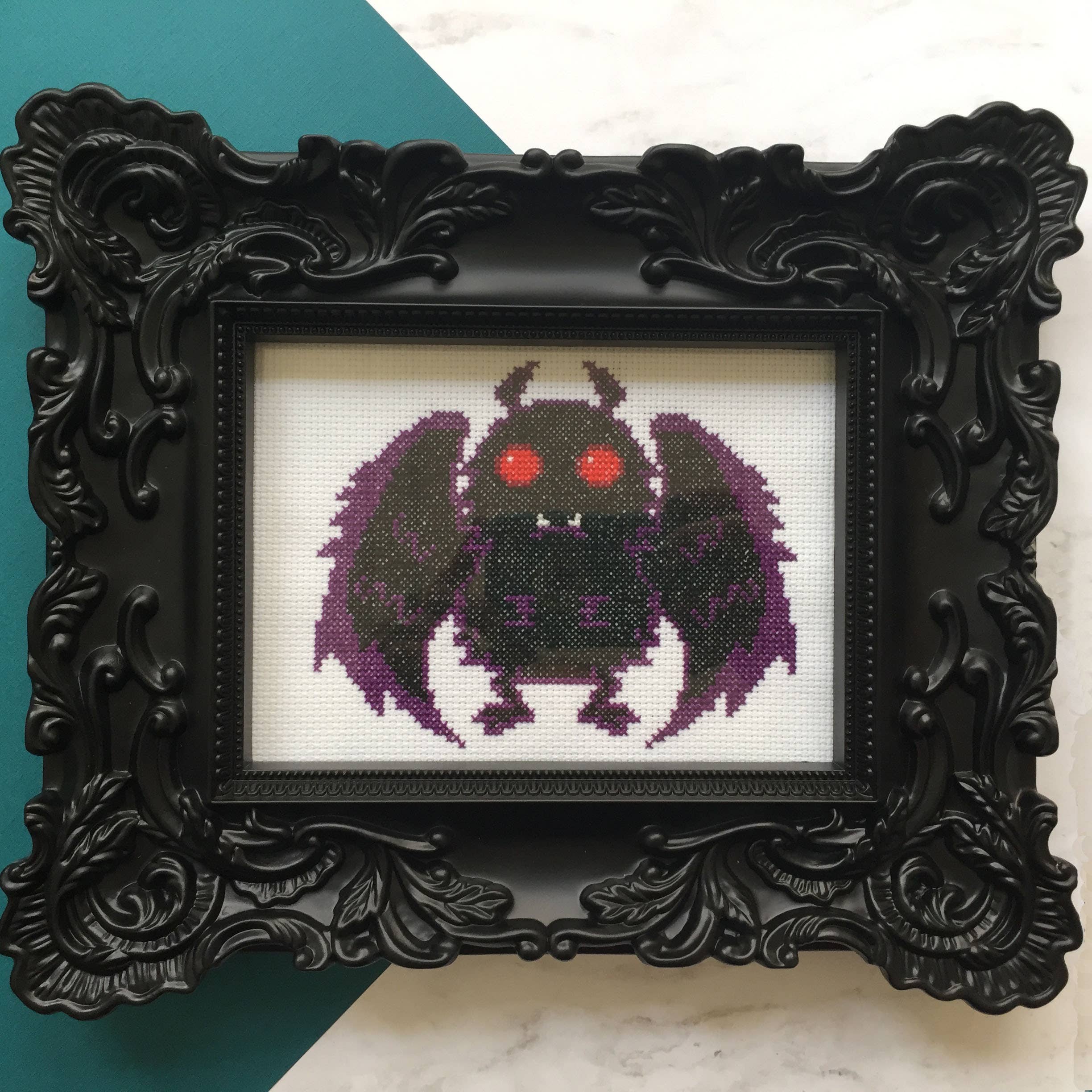 Mothman Cross Stitch Kit – Creepy-Cute Halloween Stitching (ONLINE ORDER ONLY)