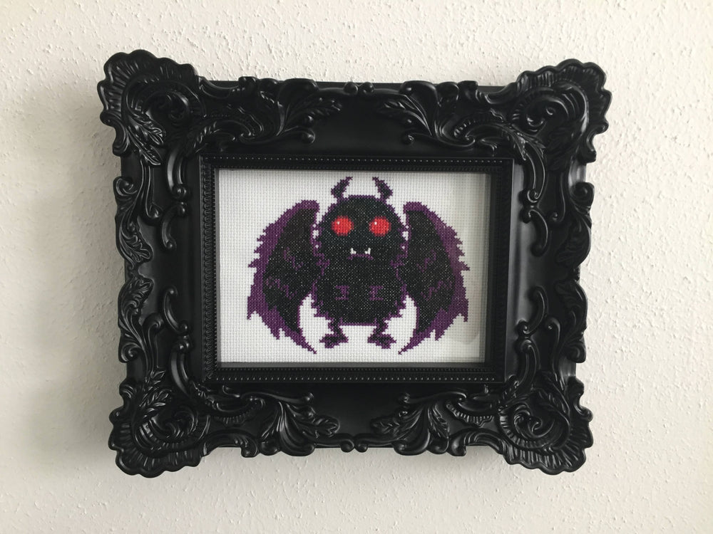 Mothman Cross Stitch Kit – Creepy-Cute Halloween Stitching (ONLINE ORDER ONLY)