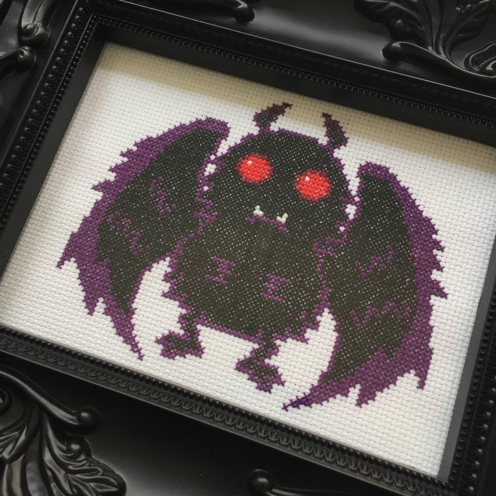 Mothman Cross Stitch Kit – Creepy-Cute Halloween Stitching (ONLINE ORDER ONLY)