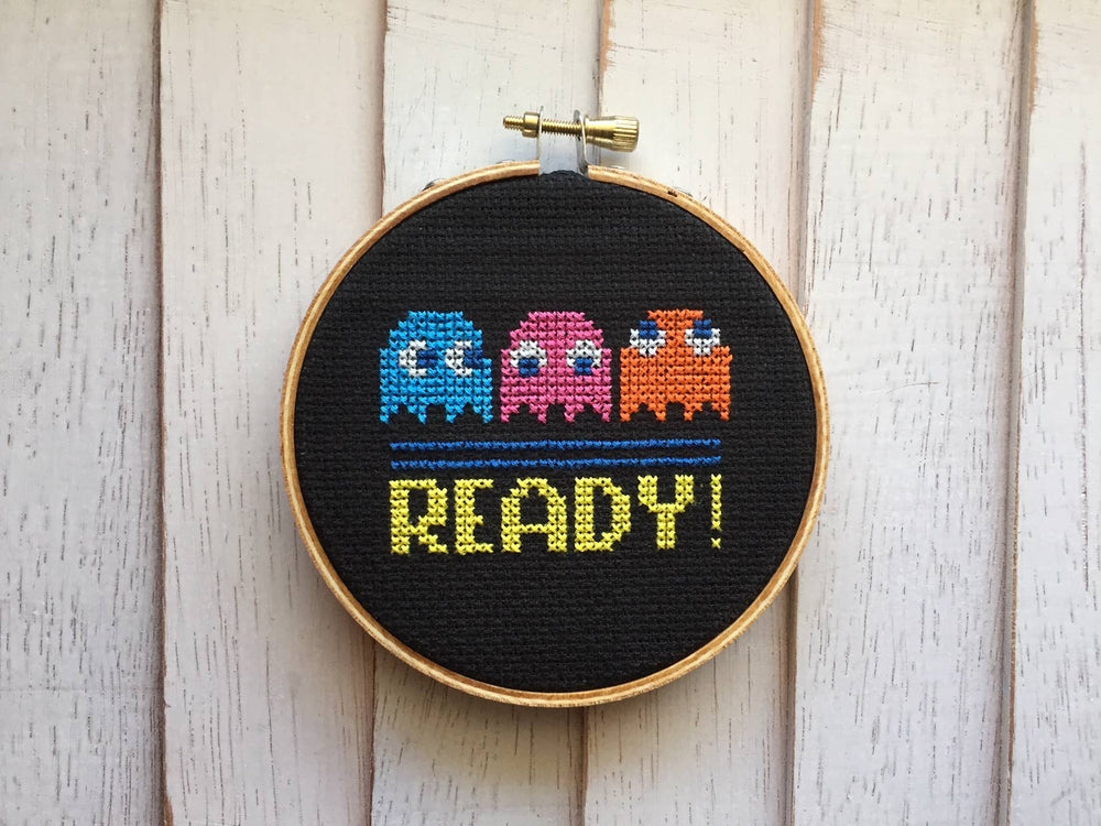 Pac-Man Cross Stitch Kit – Retro Arcade Design with Ghosts (ONLINE ORDER ONLY)