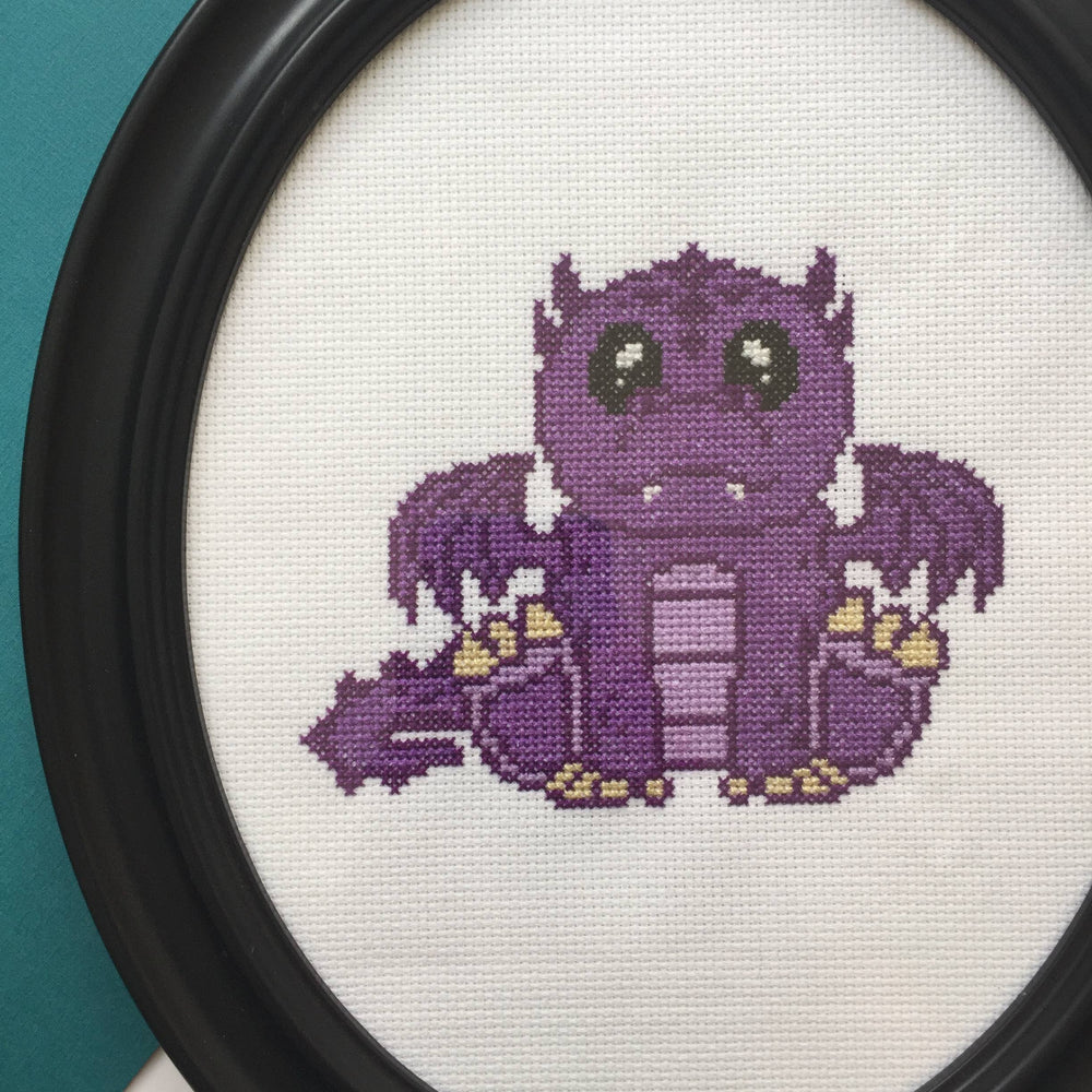 Purple Dragon Cross Stitch Kit – Adorable 6” Hoop Fantasy Design (ONLINE ORDER ONLY)