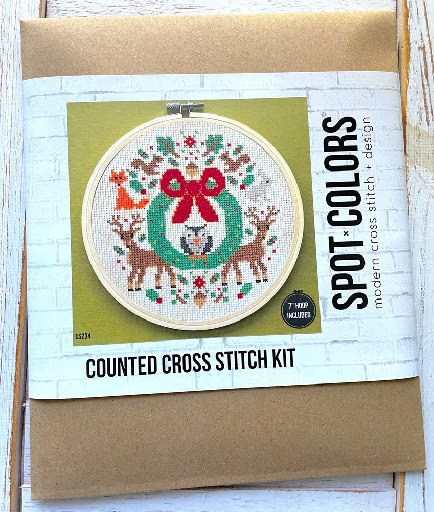 Woodland Christmas Wreath Cross Stitch Kit – 7” Holiday Forest Design (ONLINE ORDER ONLY)