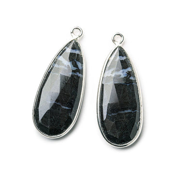 Sterling Silver Bezel Banded Onyx Elongated Faceted Pear Set of 2 Pendants 28x13mm (ONLINE ORDER ONLY)
