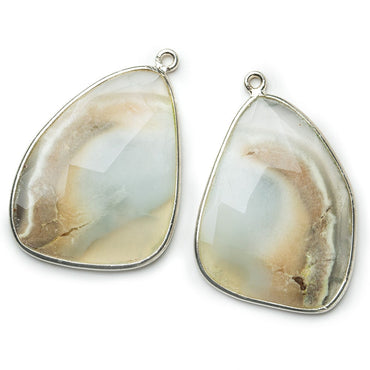 Sterling Silver Bezel Cream Agate Faceted Freeform Shape Set of 2 Pendants 32x25mm (ONLINE ORDER ONLY)