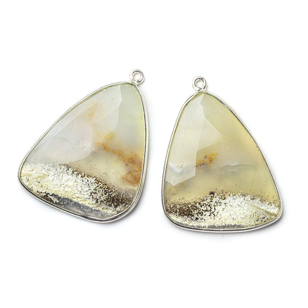 Sterling Silver Bezel Cream Agate Faceted Freeform Shape Set of 2 Pendants 34x28mm (ONLINE ORDER ONLY)