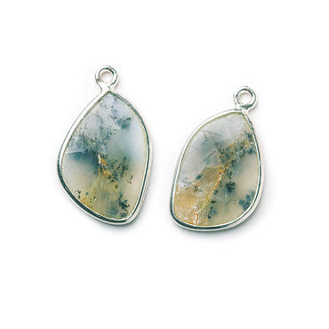 Sterling Silver Bezel Dendritic Opal Freeform Shape Set of 2 Pendants 19x13mm (ONLINE ORDER ONLY)