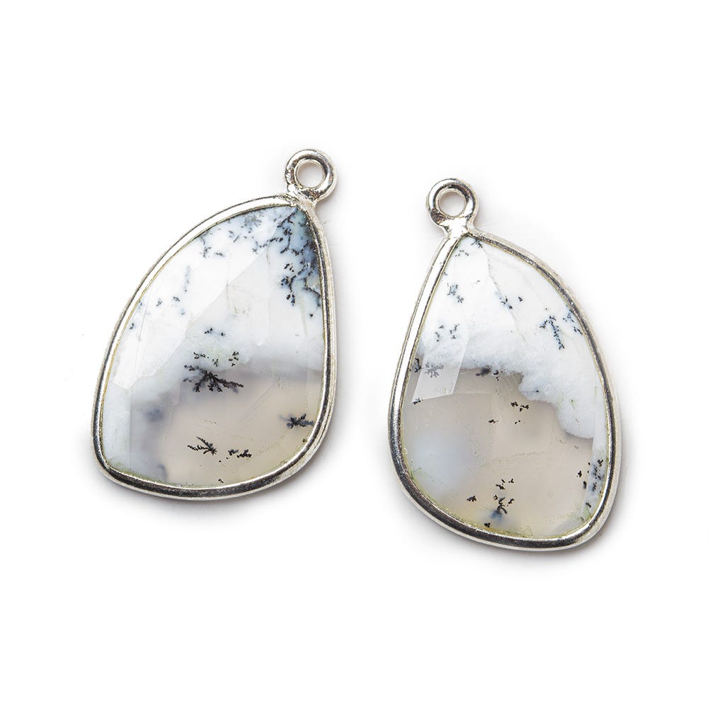 Sterling Silver Bezel Dendritic Opal Freeform Shape Set of 2 Pendants 22x16mm (ONLINE ORDER ONLY)