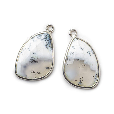 Sterling Silver Bezel Dendritic Opal Freeform Shape Set of 2 Pendants 22x16mm (ONLINE ORDER ONLY)
