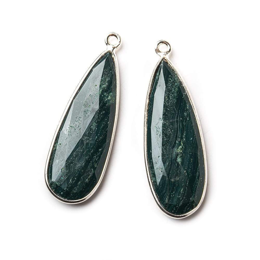 Sterling Silver Bezel Green Jasper Elongated Faceted Pear Set of 2 Pendants 33x12mm (ONLINE ORDER ONLY)