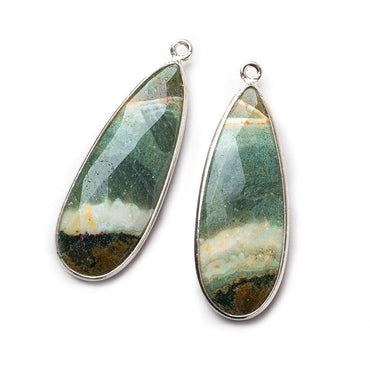 Sterling Silver Bezel Multi Color Jasper Elongated Faceted Pear Set of 2 Pendants 37x15mm (ONLINE ORDER ONLY)