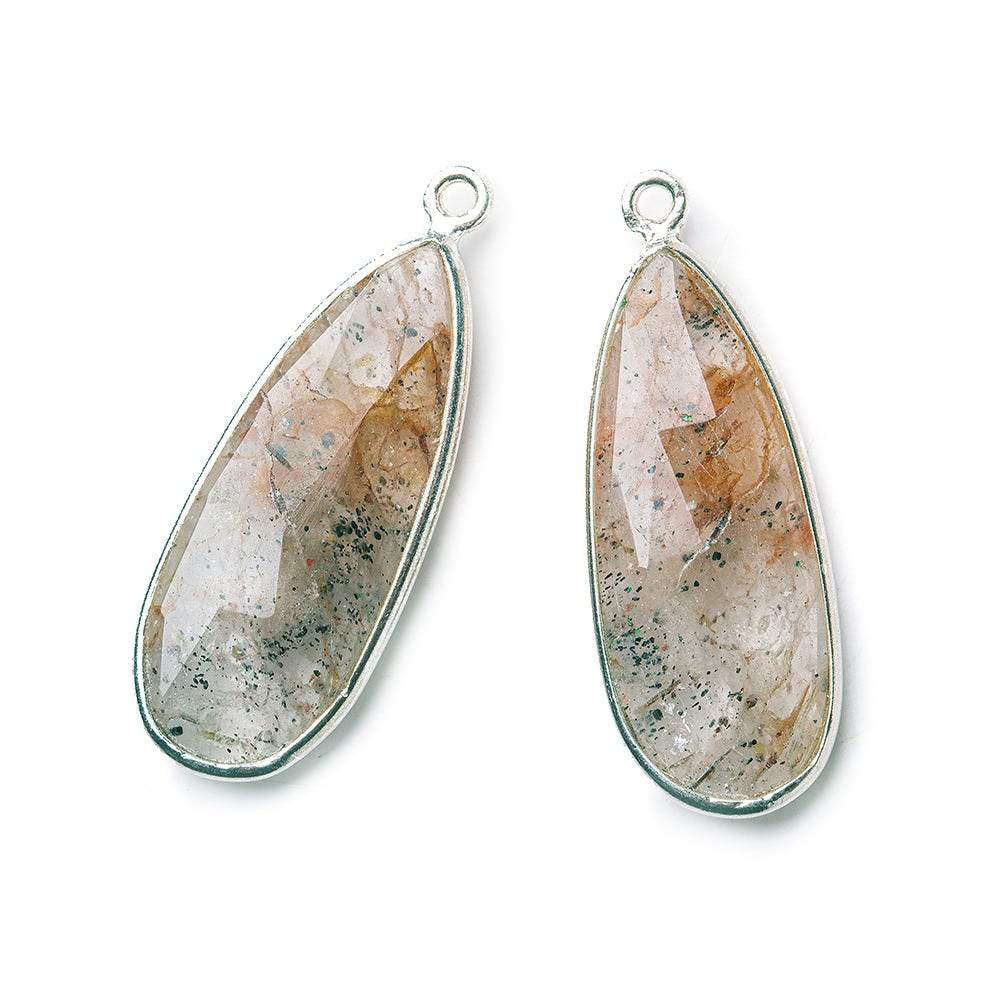 Sterling Silver Bezel Rutilated Quartz Elongated Faceted Pear Set of 2 Pendants 30x12mm (ONLINE ORDER ONLY)