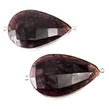 Sterling Silver Bezeled Rhodolite Garnet Faceted Pear Focal Connector Set of 2 (ONLINE ORDER ONLY)