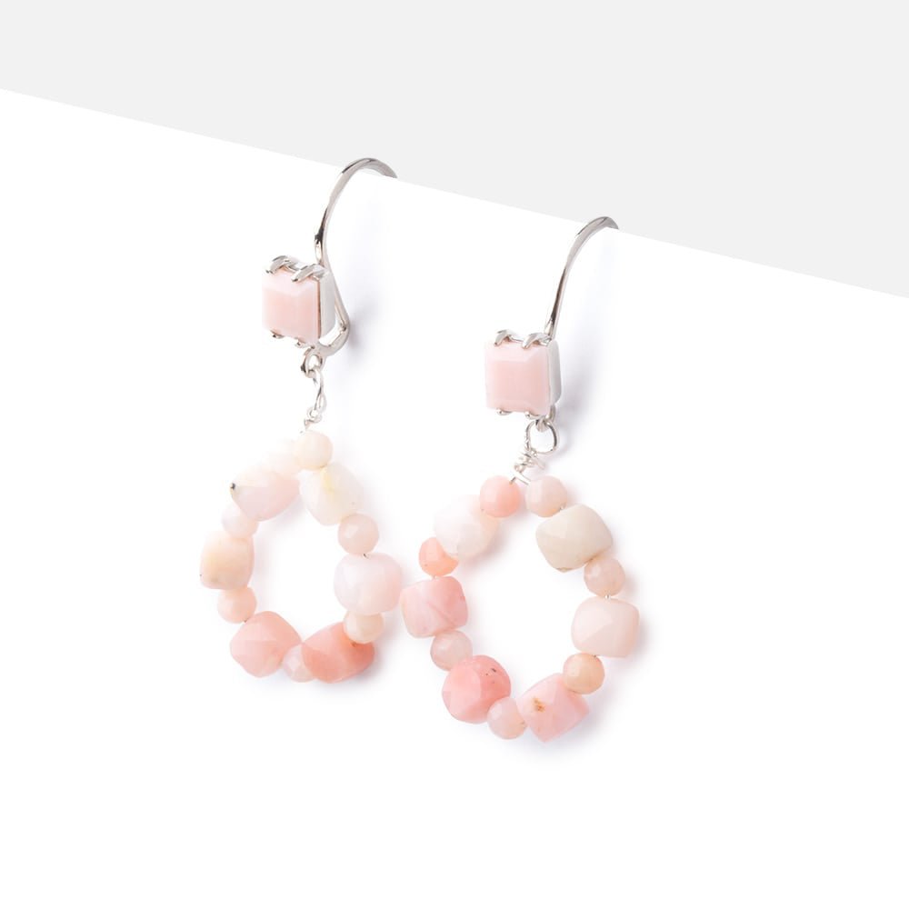Sterling Silver Pink Peruvian Opal Bevel Faceted Square Earwire Set of 2 pieces (ONLINE ORDER ONLY)