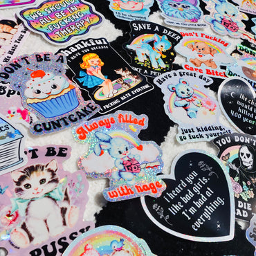 Mystery Unhinged Cute Sticker Pack – Funny Glitter Aesthetic Vinyl Stickers with Sass and Chaos for Laptops, and Water Bottles (Online Order Only)