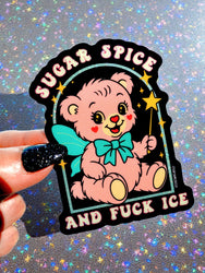 Sugar Spice and F*ck ICE Sticker – Retro Kawaii Bear Protest Vinyl Sticker – Anti-ICE Political Statement – Cute but Revolutionary Sticker (ONLINE ORDER ONLY)