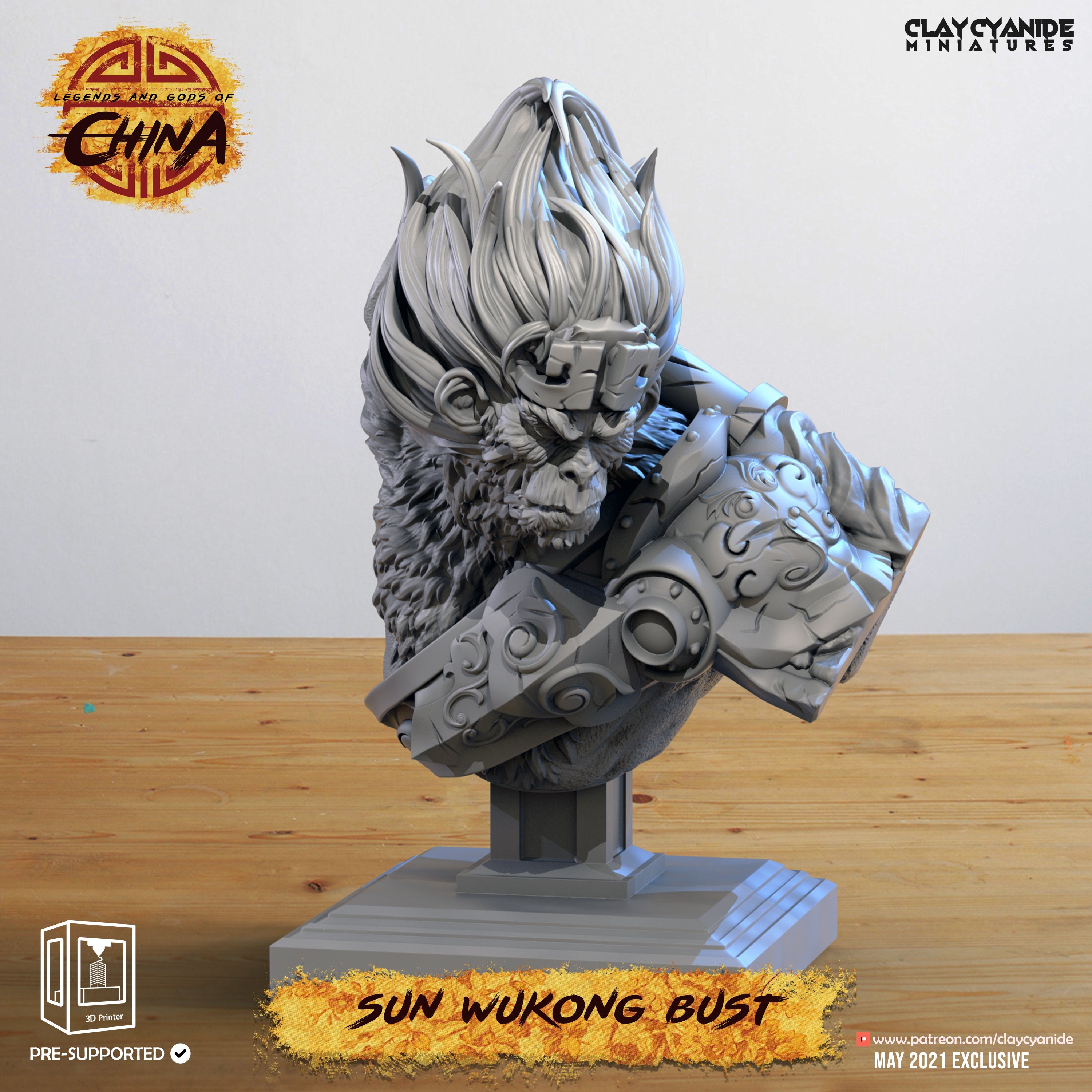 3D Printed Clay Cyanide Sun Wukong Bust Legends and Gods Of China 28 32 mm D&D (Online Only)