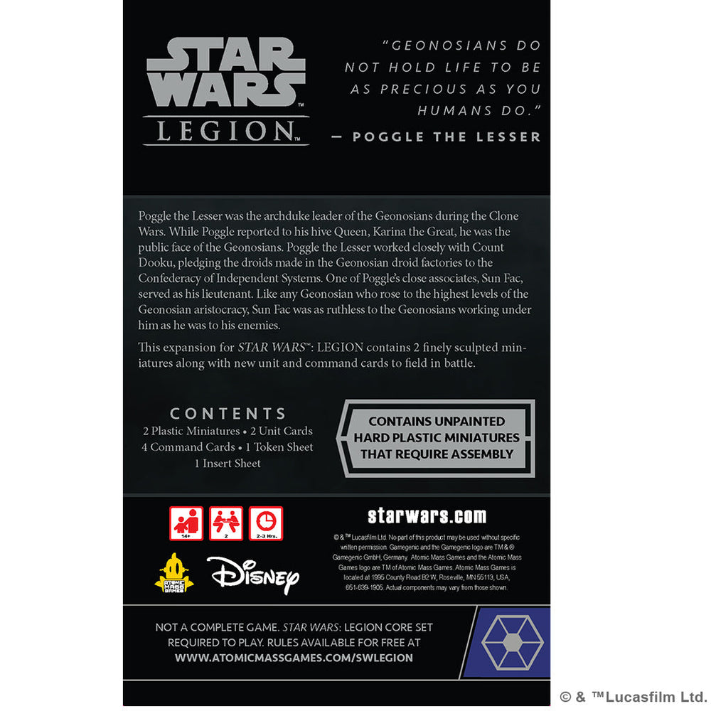 Star Wars Legion: Sun Fac and Poggle the Lesser - Operative and Commander Expansion (ONLINE ORDER ONLY)