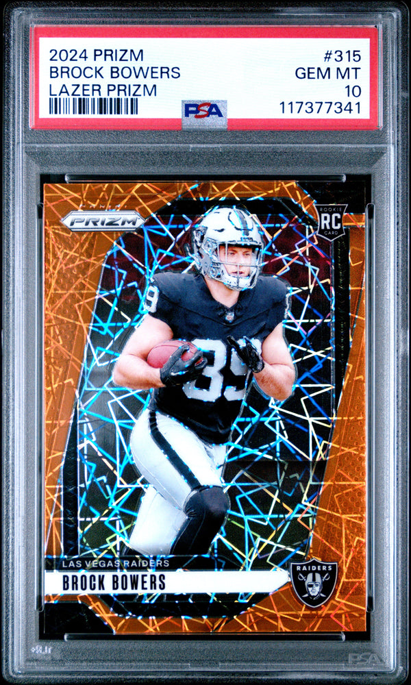 Graded 2024 Panini Prizm Brock Bowers #315 Lazer Prizm Rookie RC Football Card PSA 10 Gem Mint (ONLINE ORDER ONLY)