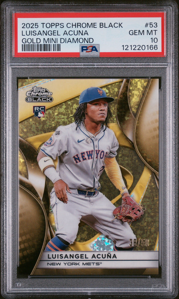 Graded 2025 Topps Chrome Black Luisangel Acuna #53 Gold Mini Diamond /50 Rookie RC Baseball Card PSA 10 Gem Mint (ONLINE ORDER ONLY)