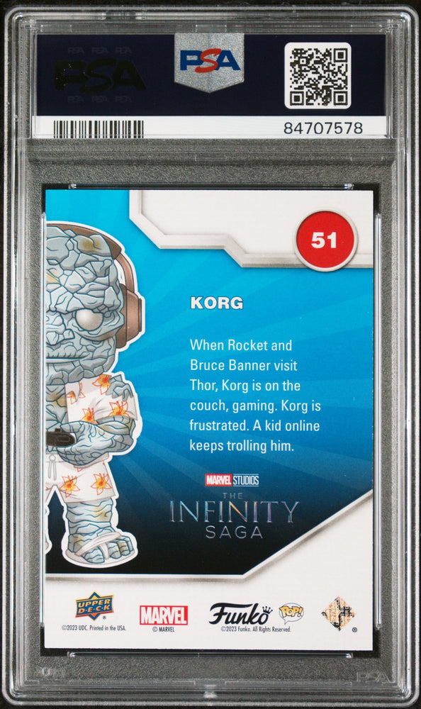 2023 UPPER DECK FUNKO POP MARVEL  KORG GAMER PATINA #51  PSA 10 (Online Order Only)