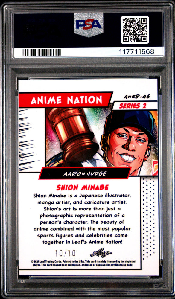 Graded 2024 Leaf Aaron Judge #AN2B46 Anime Nation Series 2 Pink /10 Baseball Card PSA 7 Near Mint (ONLINE ORDER ONLY)