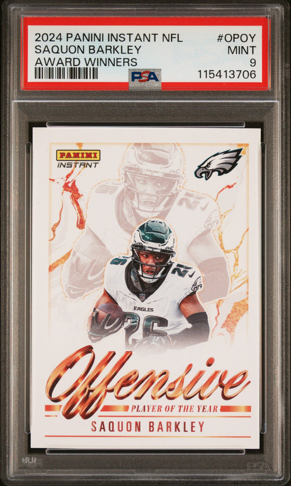 Graded 2024 Panini Instant NFL Saquon Barkley #OPOY Award Winners Football Card PSA 9 Mint (ONLINE ORDER ONLY)