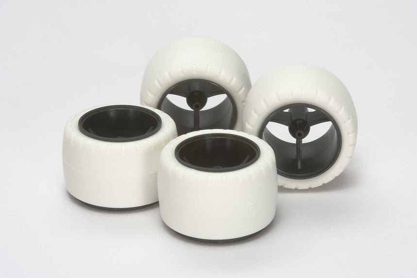 Tamiya JR Mini Small Diameter Carbon Wheels with White Arched Tires (ONLINE ORDER ONLY)